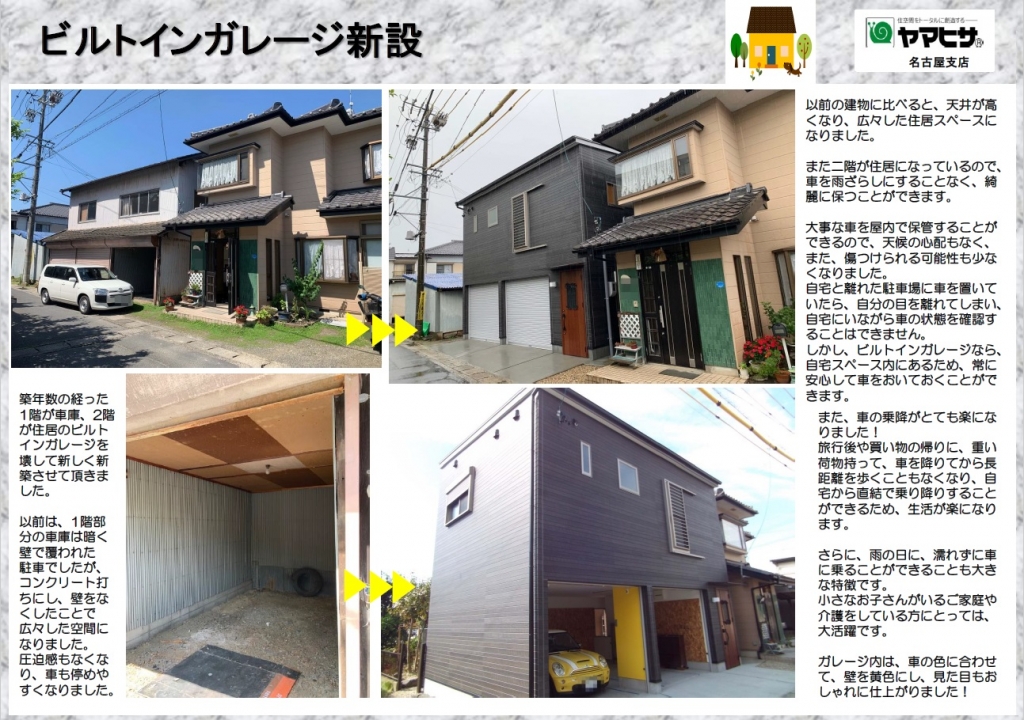 その他 改装 のリフォーム施工事例 ビルトインガレージの新設 株式会社ヤマヒサ 名古屋支店